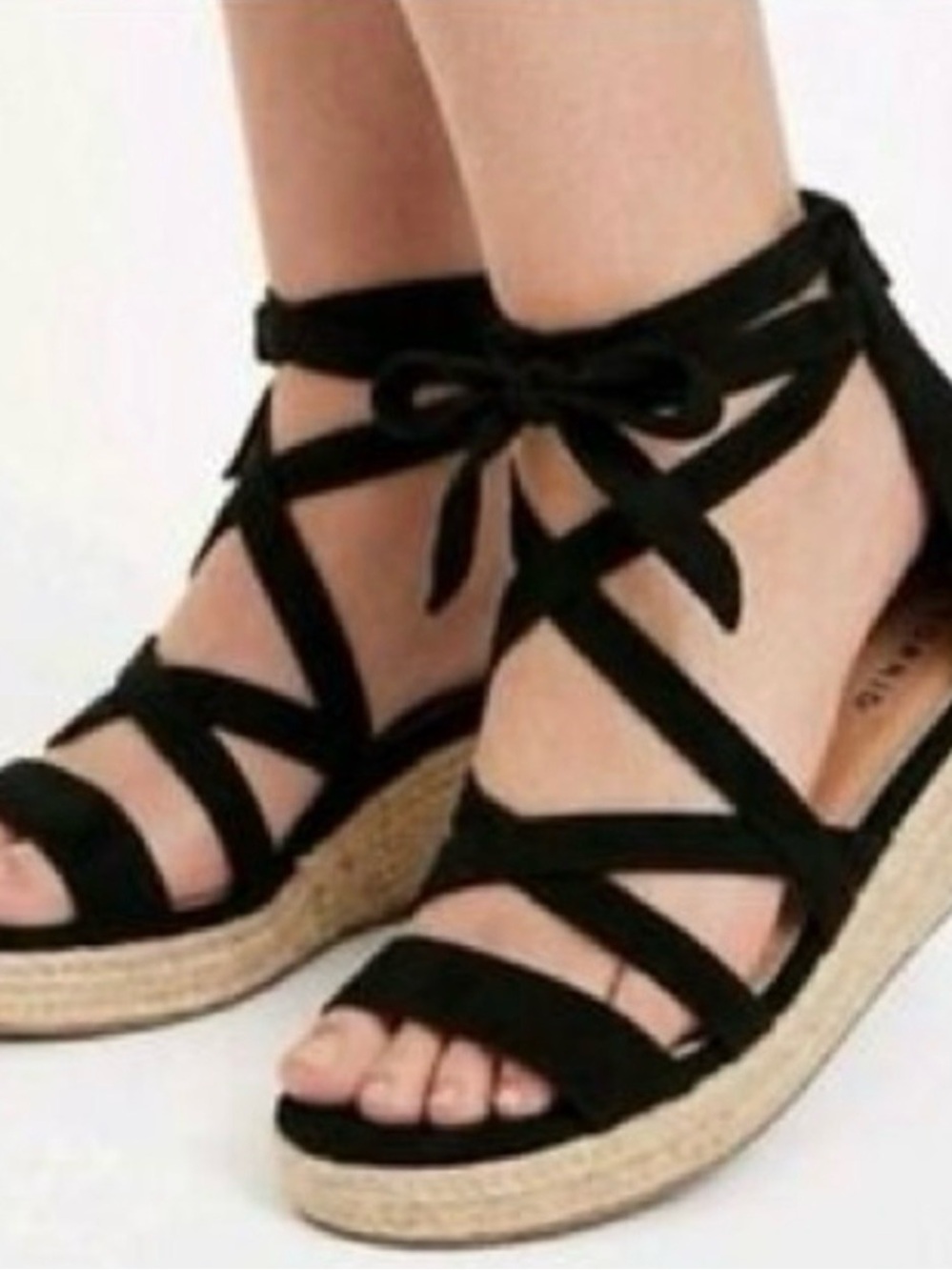 Torrid Size 13WW Strappy Black Lace-Up Espadrille Wedge Sandals